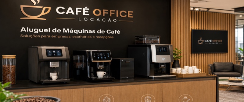 Máquina de café corporativa instalada em escritório para campanha de locação
