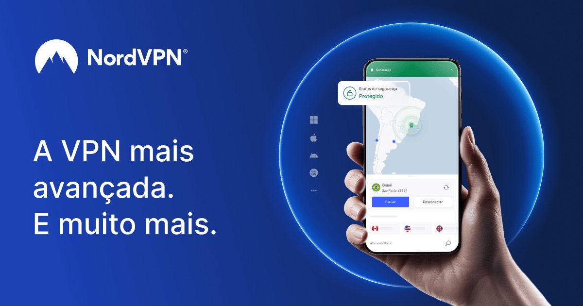 Aplicativo de VPN protegendo a conexão no celular, com o logo da NordVPN